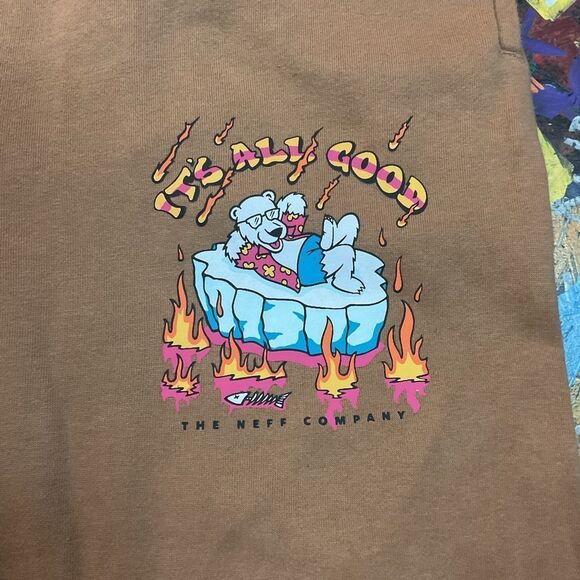 Neff “It’s All Good” Polar Bear Sweatpants | Brown Flame Joggers | Size XL - Picture 4 of 13